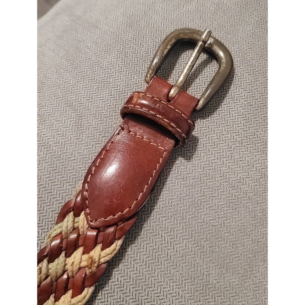 LL Bean Men's Woven Braided‎ Leather Belt With Brass Buckle Size 44